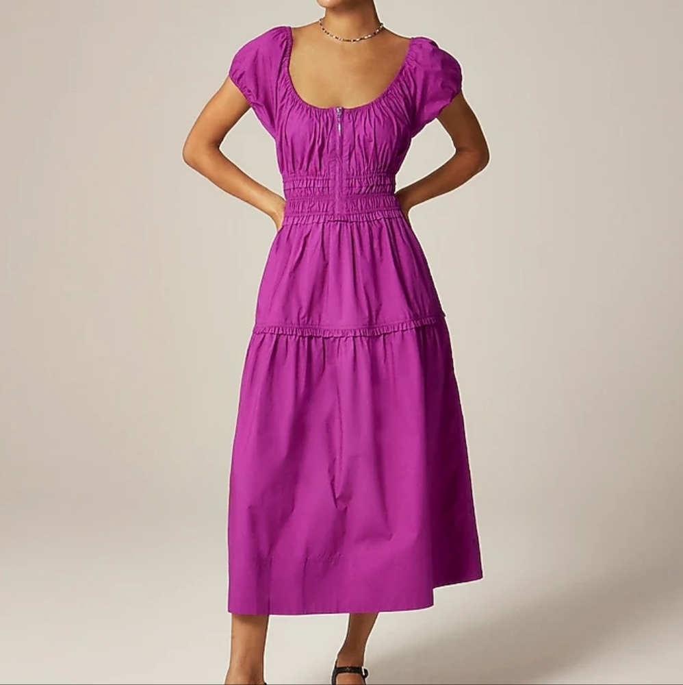 Jcrew Tiered midi dress in cotton poplin Fuschia Berry Bnwt